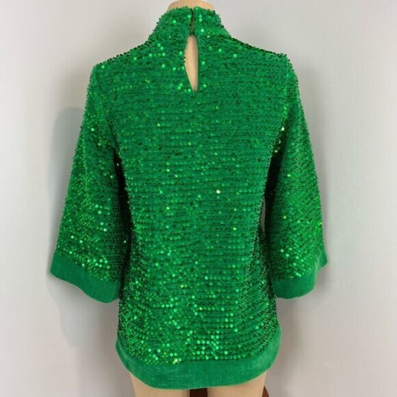 ZARA NEW SEQUIN KNIT VELOUR TUNIC TOP LIMITED EDTION GREEN SIZE SMALL - Picture 6 of 15